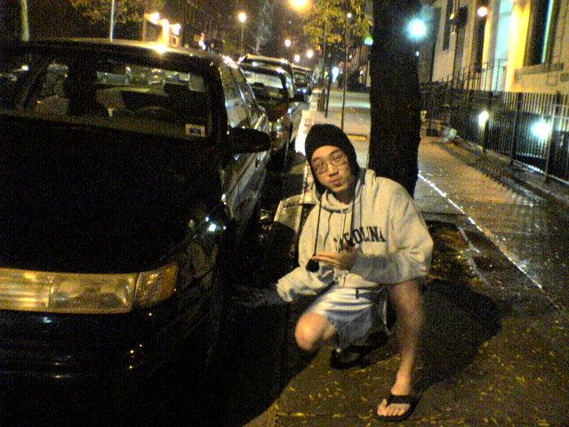 i was so happy with my first parallel parking job in nyc, i had to take a picture. awesome hat was bought from a gas station in richmond.